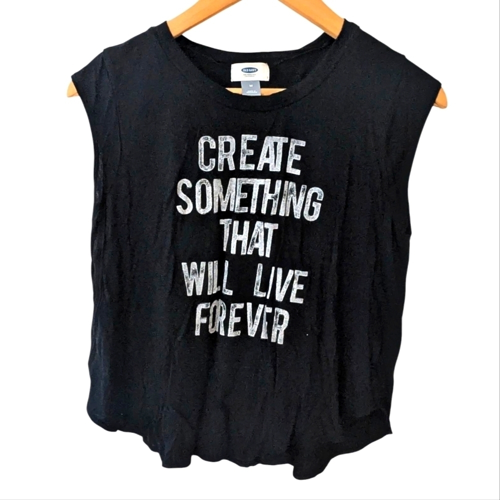 Old Navy Women's Black Graphic Sleeveless Top Cotton Size M